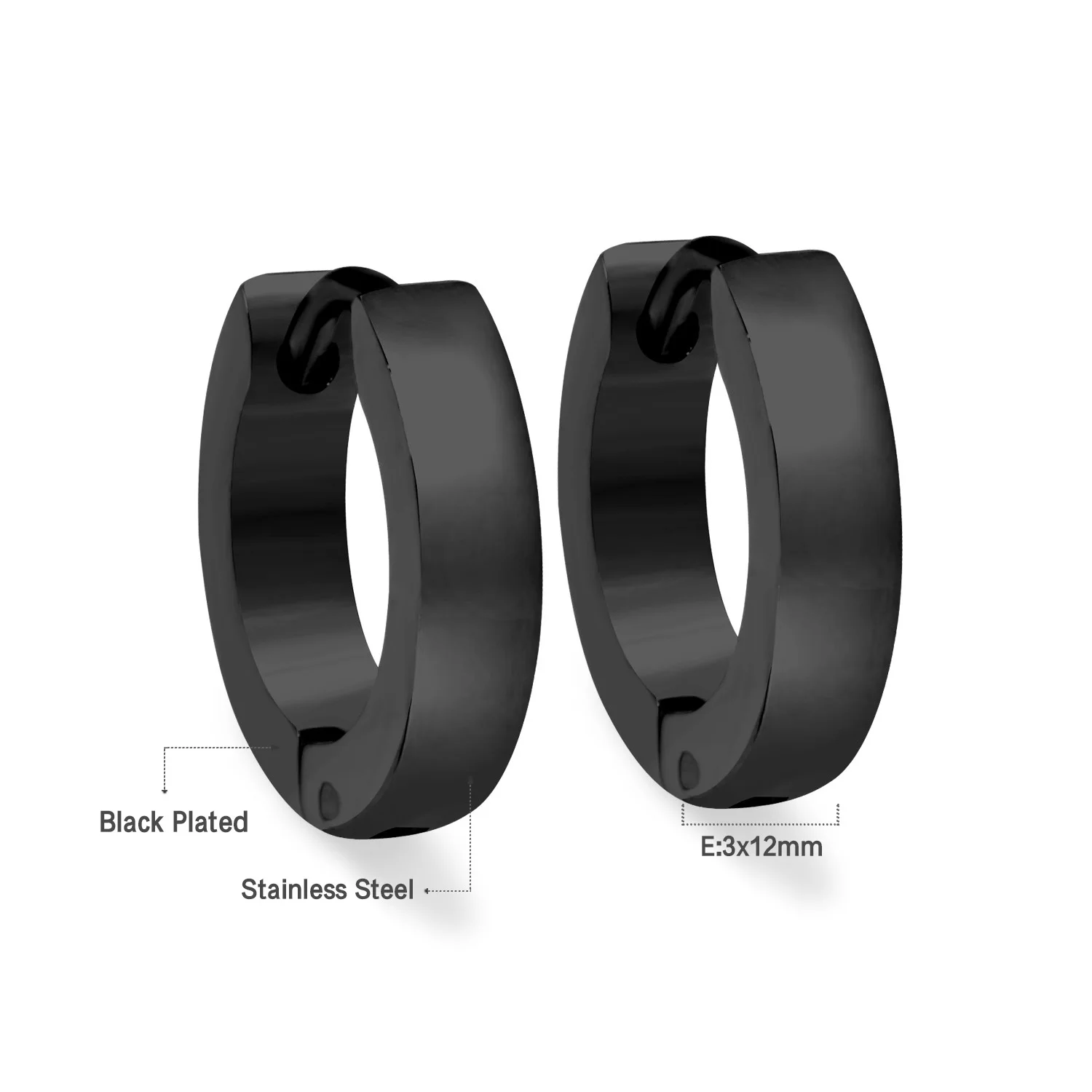 LUXUSTEEL 2pcs Punk Huggie Earrings For Women Men Smooth Black Silver Color Stainless Steel Round Circle Hoop Ear Jewelry