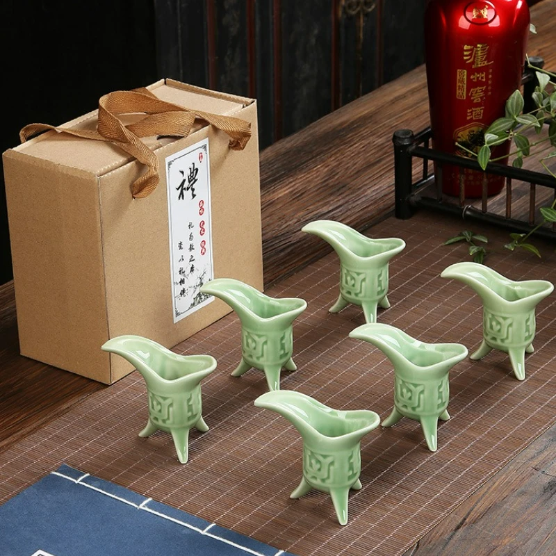 

Vintage Creative Ceramics Wine Cup Set Chinese-style Celadon Emperor Cup Household White Wineglass Wine Goblet Personalized Gift