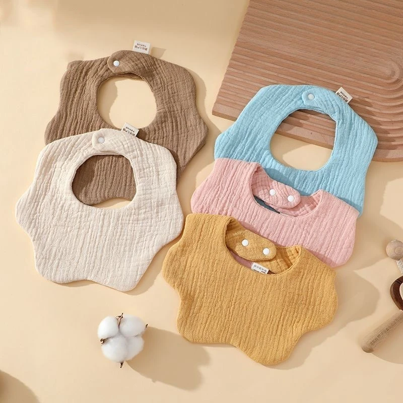 

360 Rotation Baby Bandana Bibs Casual Solid Color Crepe Cotton Gauze Drool Bib with Petal Collar for Newborn Feeding Protection