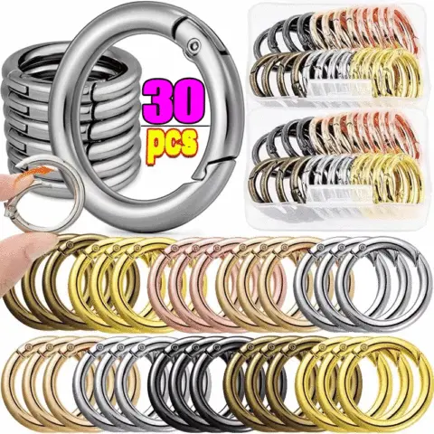 Bilashmart 30/10pcs Metal O Ring Spring Clasps for DIY Jewelry Openable Round Carabiner Keychain Bag Clips Hook Dog Chain Buckles Connector