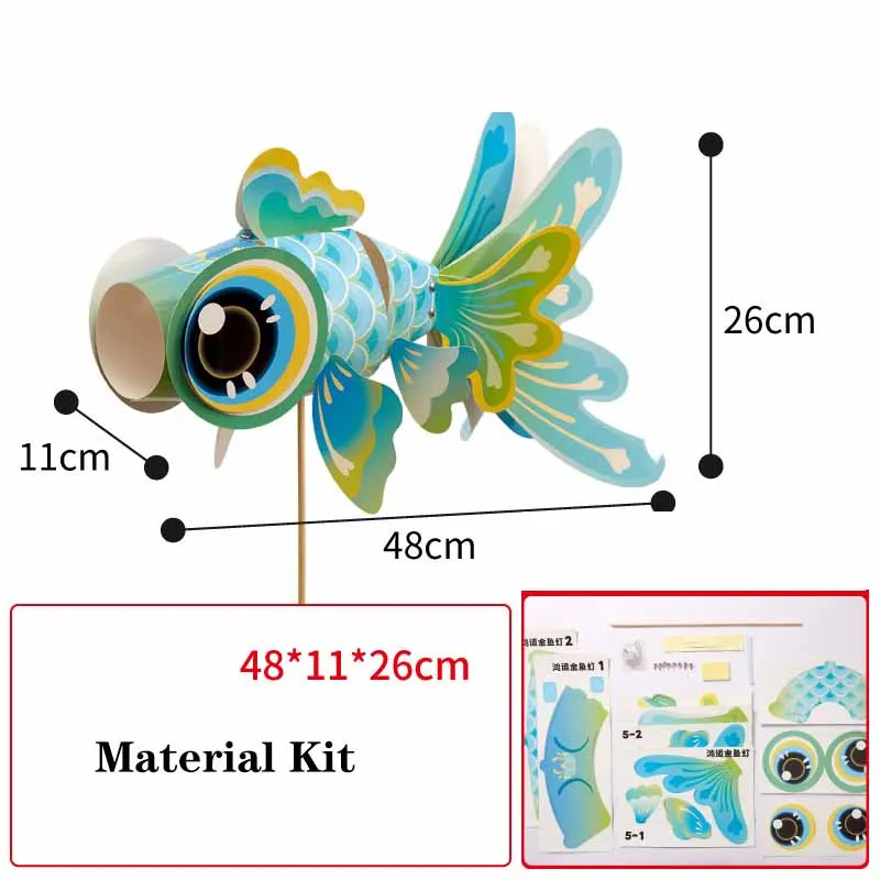 Dzieci ręcznie robione DIY produkcja złota rybka latarnia zabawki przedszkole dzień połowy jesieni emitujące światło latarnie złota rybka zestaw materiałów