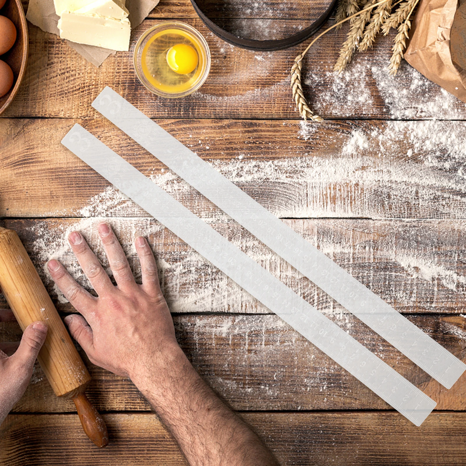 

2pcs Acrylic Baking Ruler Cookie Rolling Pin Guide Dough Thickness Measuring Tool Snack Pastry Pizza Crust Leveling Ruler