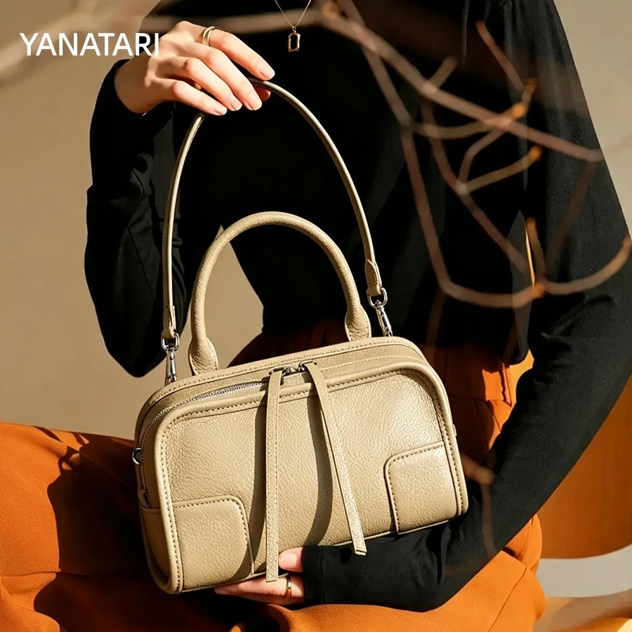 YANATARI Vintage Messenger Bag Cowhide Leather Bag Soft Leather Large Capacity Minimalist Crossbody Bag Women Female Luxury Bag