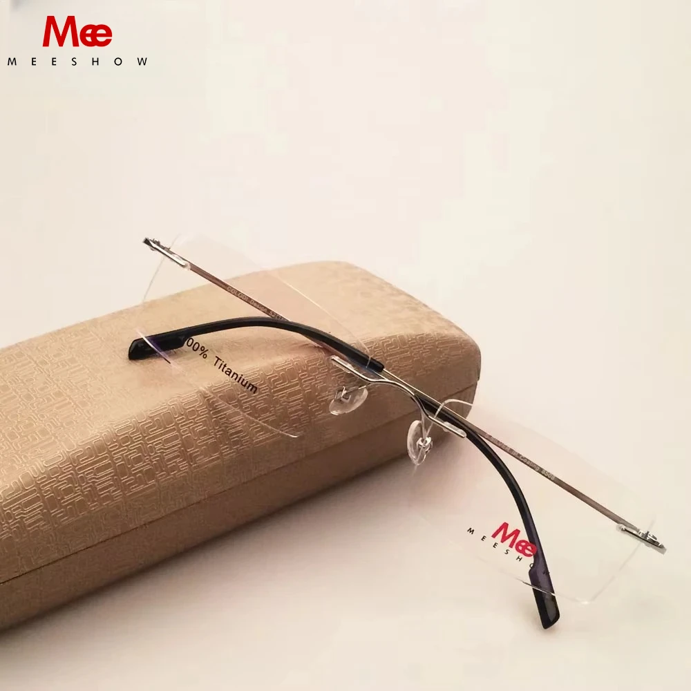 MEESHOW Prescription Men Titanium Rimless Glasses Frame Women Square Ultralight Pure Titanium Myopia Optical Frames 7g  Eyewear - view 4