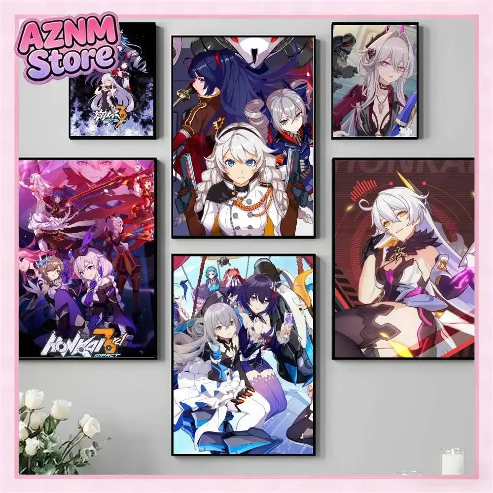 1PC H-Honkai Impact 3 Poster Self-adhesive Art Waterproof   Coffee House Bar Room Wall Decor