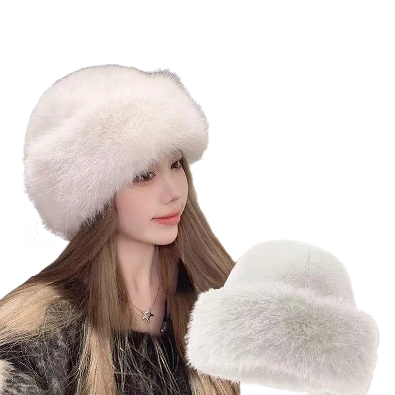 

New Fluffy Fur Bucket Hat For Women Plush Fisherman Hat Warm Women's Winter Hat Thicken Cold Snowy Day Panama Cap Chrismas Gifts