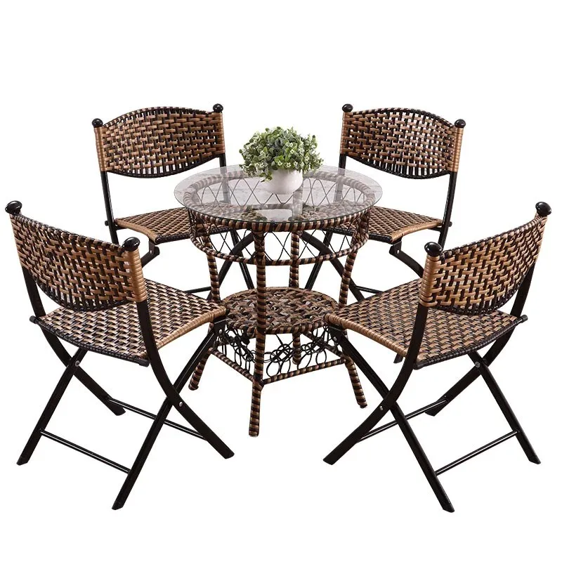 Folding Chairs Vintage Handwoven Imitation Rattan Fold Up Chair, Portable and Easy Care Dining Chair, Back Chair