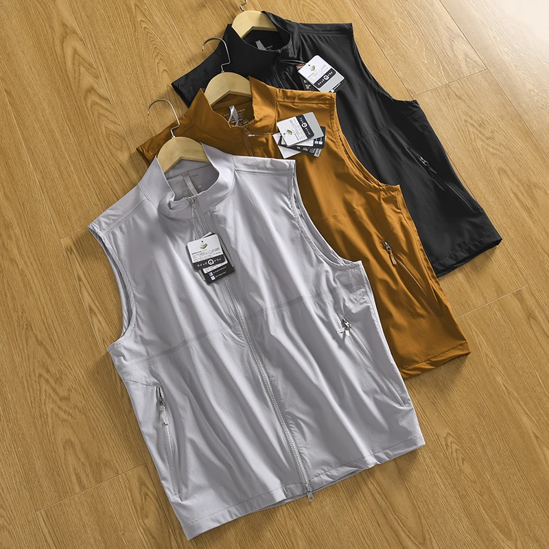 

Lightweight Breathable Quick Dry Summer Thin Men's Fashion Casual Collar Pure Color Vest Trendy Standard Fit Youth Active Style