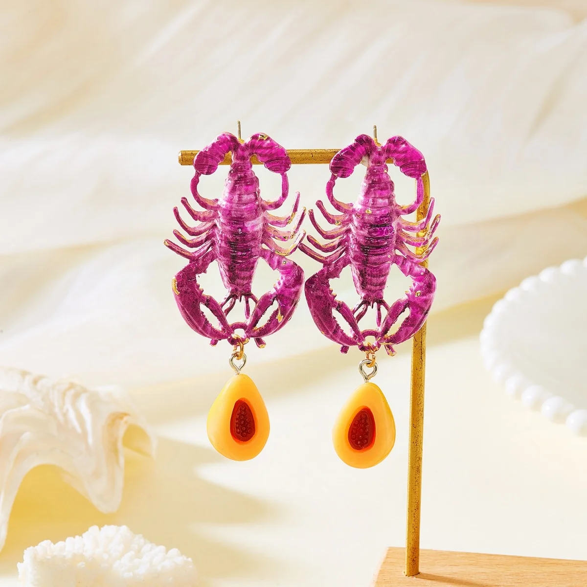 Kreative, übertriebene rote Strass-Hummer-Ohrhänger für Damen und Herren, glänzende, modische Meerestier-Sommerohrringe, Partyschmuck – Detail 29