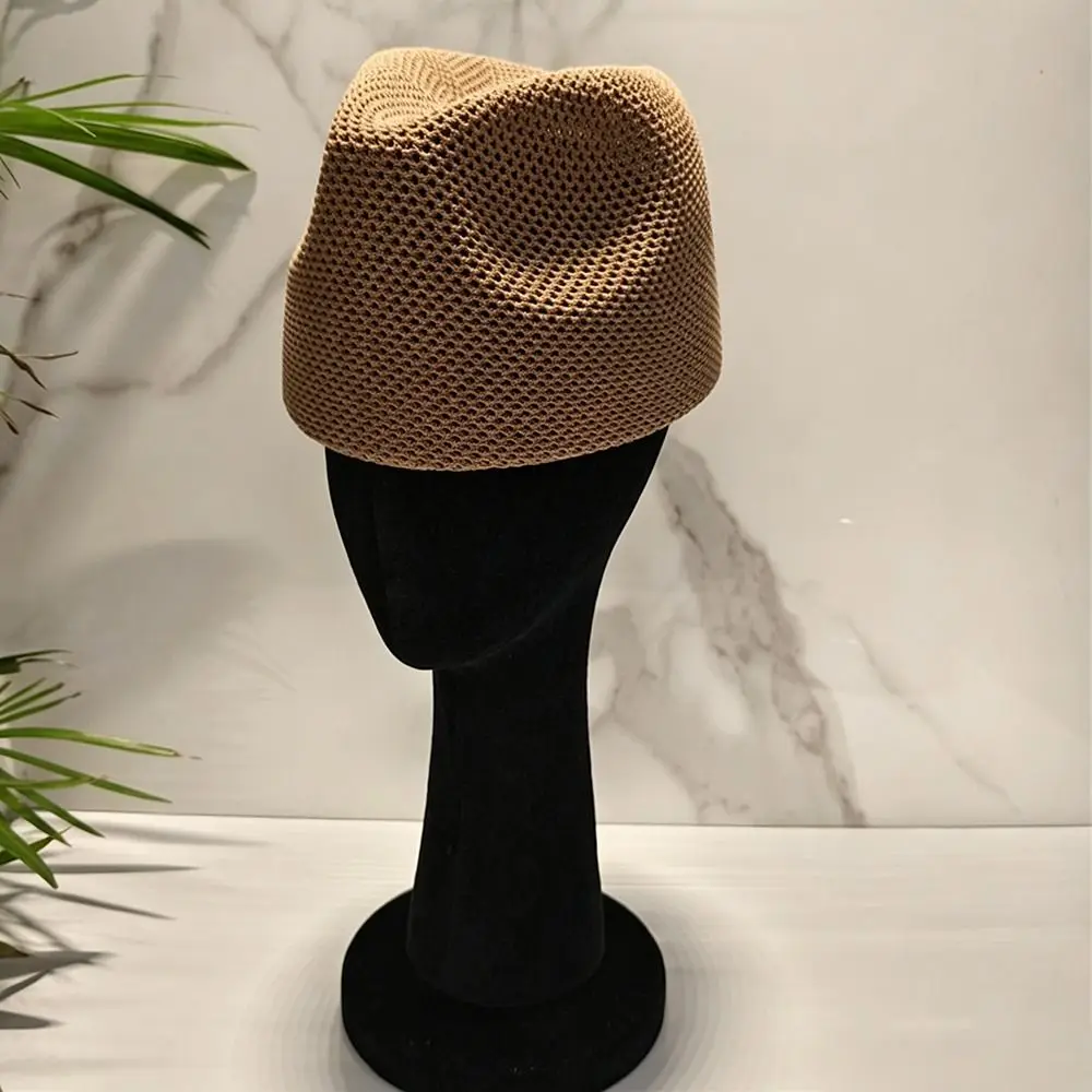 Breathable Mesh Knitted Pillbox Hat No Brim Design Multiple Colors Women Bucket Cap Lightweight Knit Mesh Panama Hat