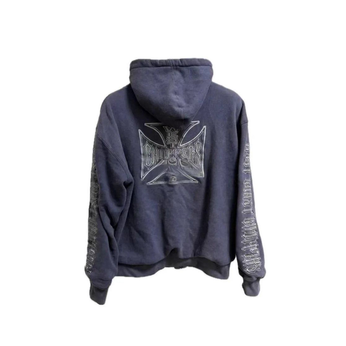 West coast choppers 26ss style blue embroidery purple washed distressed hooded sweatshirt jacket
