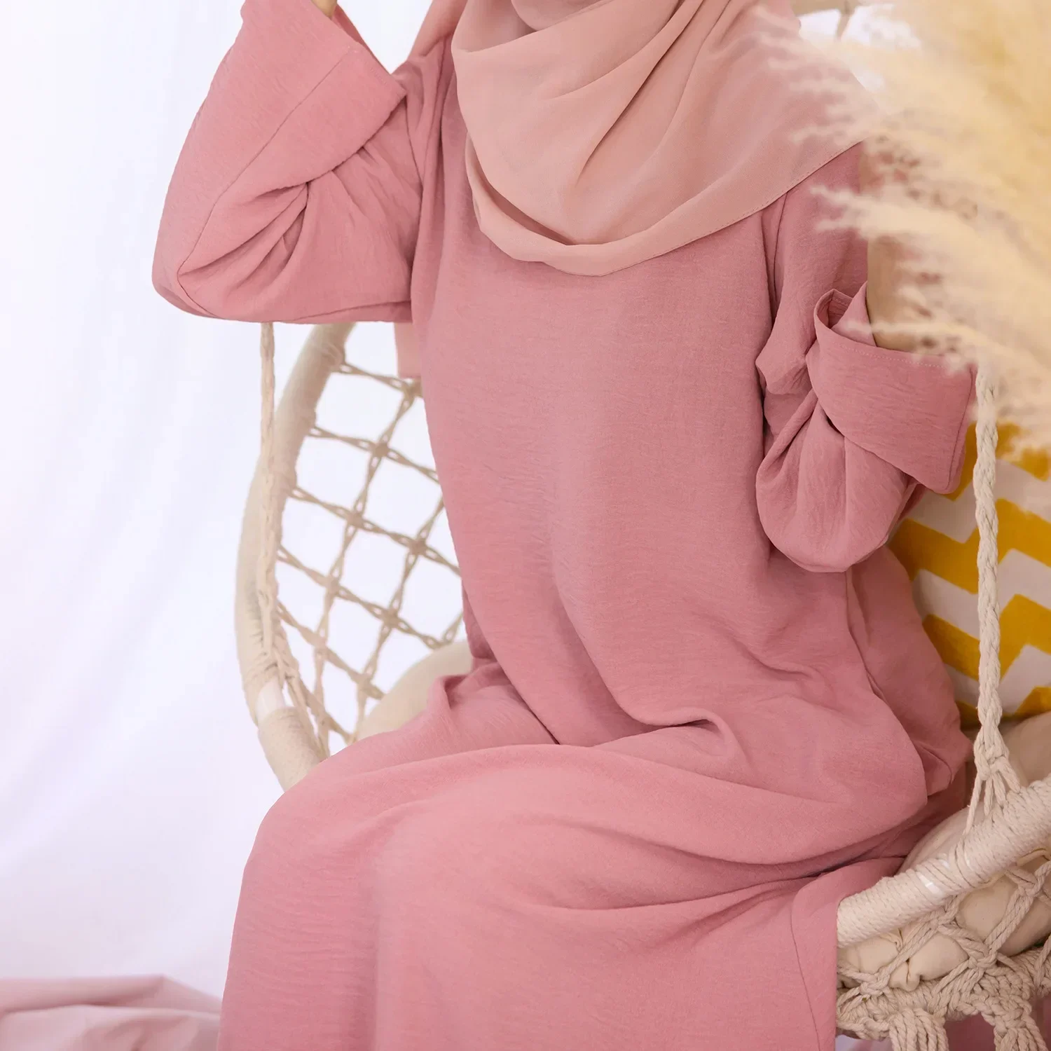 Colorful Under Abaya Dress for Women Crepe Abayas Muslim Dresses Dubai Turkey Ramadan Eid Islamic Modest Clothes Kaftan Robe