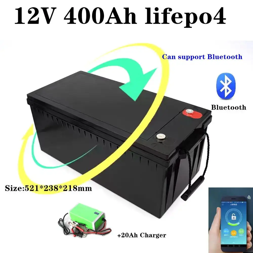 

12.8V 400AH 12V Lifepo4 lithium battery bluetooth BMS APP for power supply EV Solar Storage inverter boat + 20A charger