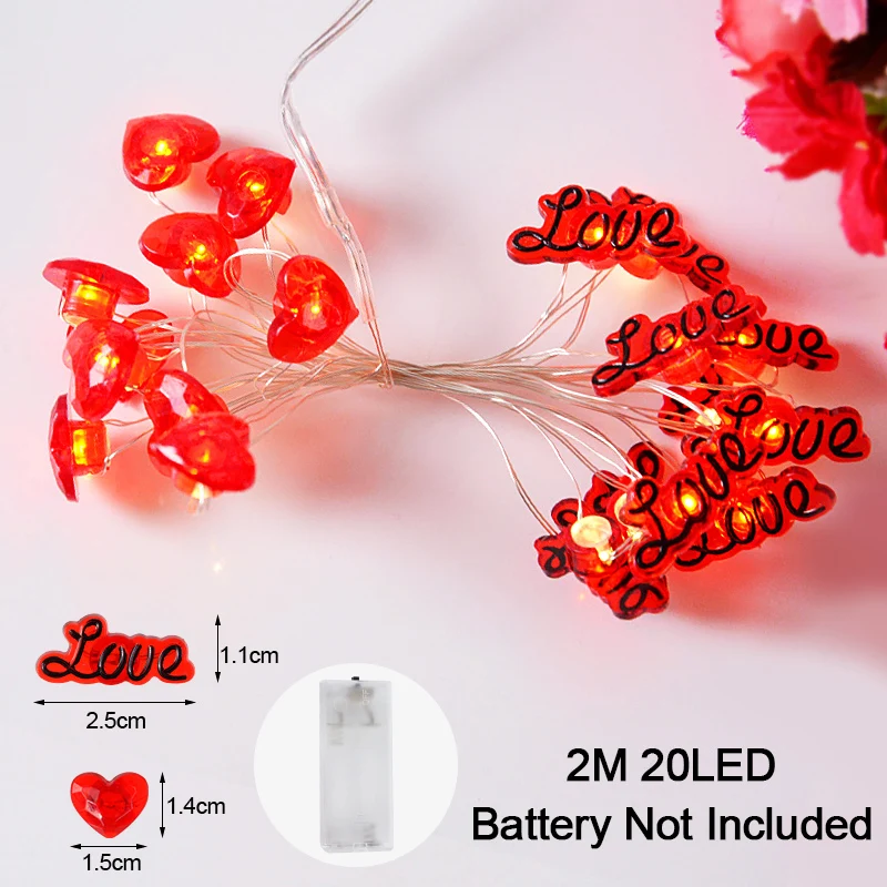 2M 20LED Red Heart String Light Garland Love Letter Fairy Light Wedding Party Home Decorations Anniversary Valentines Day Gift