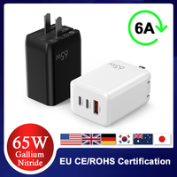 PD 65W Gallium Nitride USB C USB A 3 in 1 Super Fast Charger For iPhone 16 15 Pro Max Galaxy S24 S23 S22 Ultra EU US UK Charger