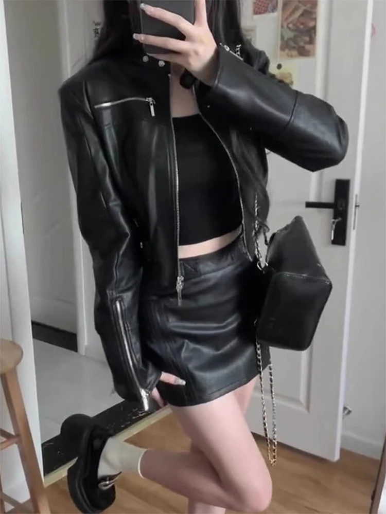 Bla ort PU Leder Jaet für Frauen Spicy Girl Motorrad Sle Herbst Neue Design Sensation Größe Faion Oberbekleidung