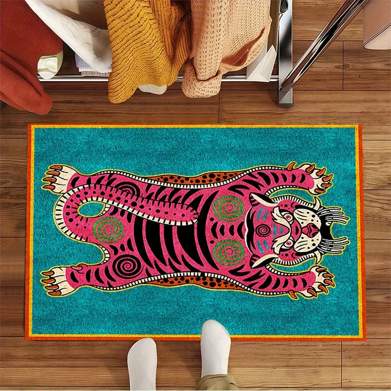 VIKAMA Vintage Tiger Pattern Welcome Decorative Doormat Kitchen Bathroom Soft Cozy Rug Bedroom Home Decor Rugs