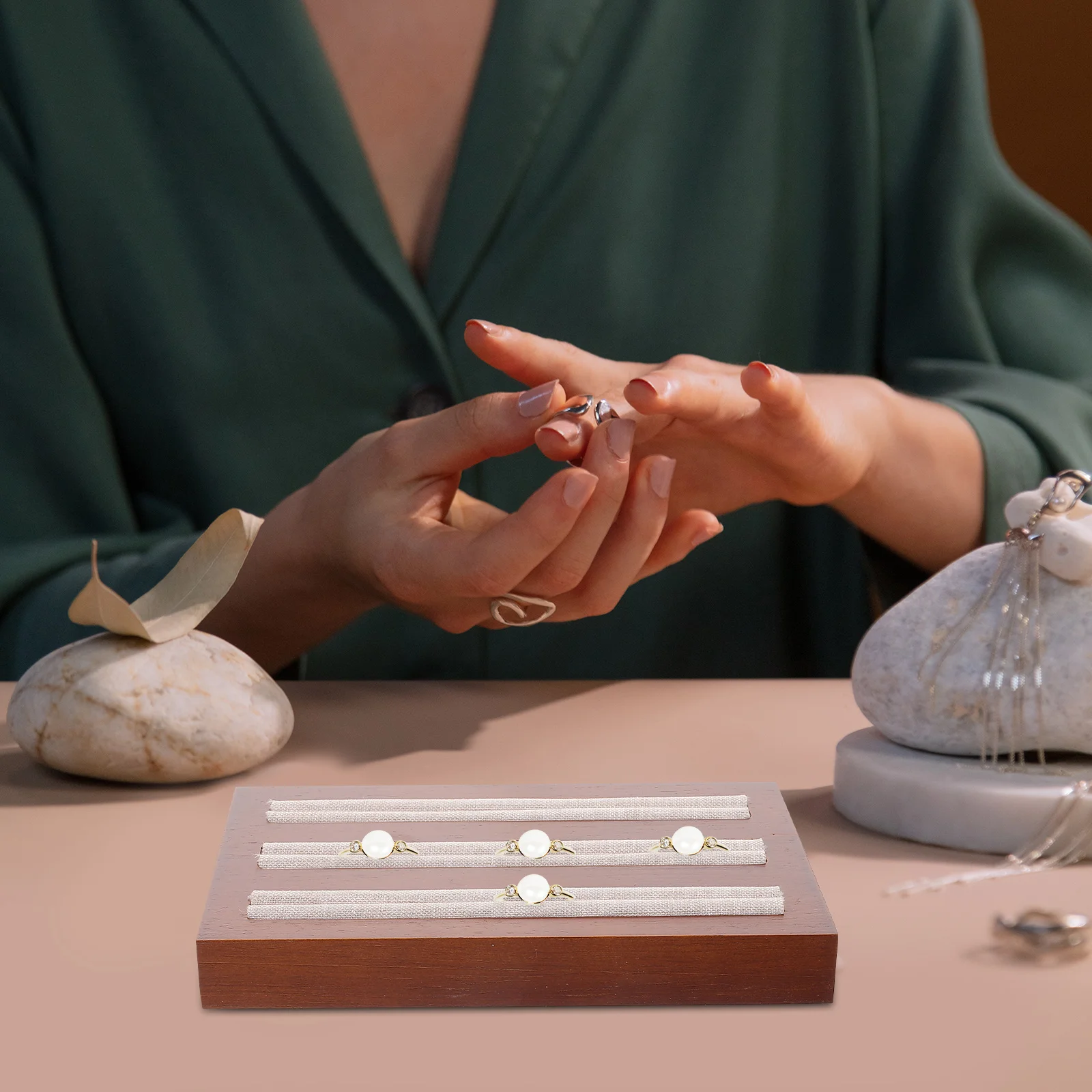 

Solid Wood Jewelry Tray Rings Earrings Studs Organizer Storage Display Multifunctional Portable Box Women Travel Vintage Style