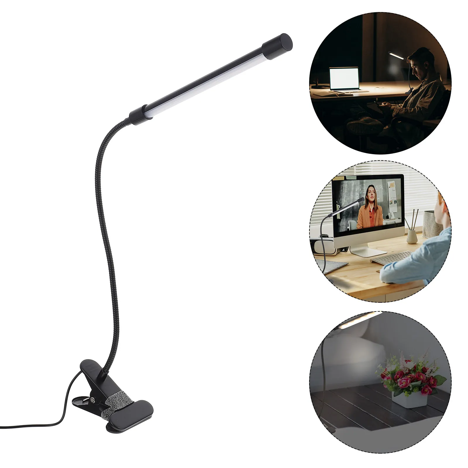 

USB Charging Bedside Clamp LED Light Black Simple Style Night Reading Lamp Desktop Clip Light Eye Protection Small Decorative