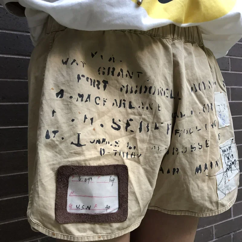 Fashion Brand 21SS KAPITAL Hirata and Hiroshi Letters Distressed Elastic Waist Heavy Washed Casual Shorts Boxers