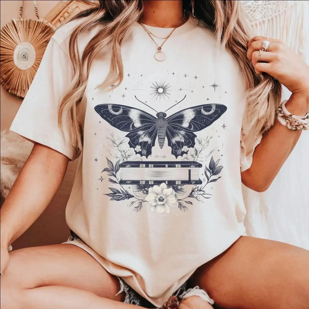 

Женская хлопковая футболка, космическая рубашка, рубашка с мистическим цветочным принтом, эстетичная футболка ведьмы, небесная рубашка, модные укороченные топы с природой