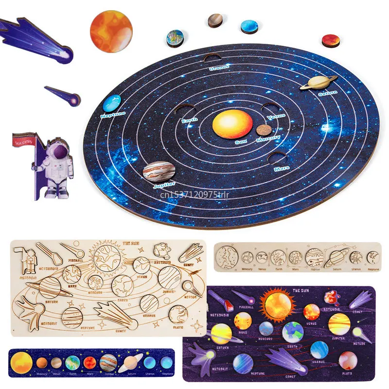 

Children Wooden Space Planet Puzzles Montessori Toys Planet Matching Game Jigsaw Tray Universe Solar System Science Learning Toy