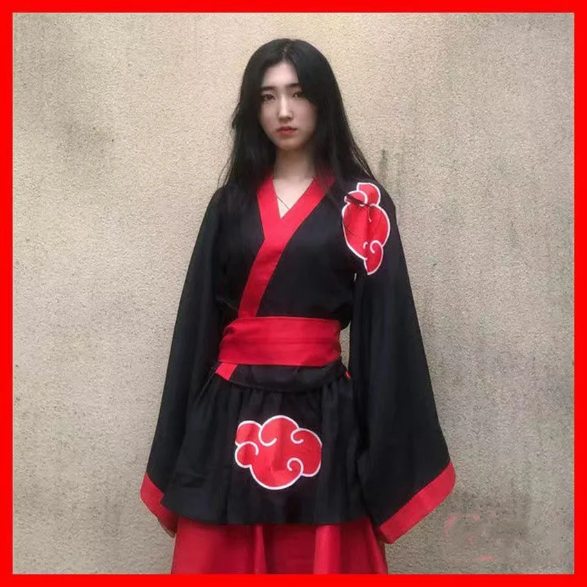 

Sexy Japanese Kimono Red Cloud Design Anime Cosplay Natuto Yukata Haori Skirt Samurai Halloween Costume Party Game Photoshooting