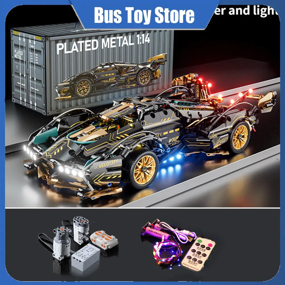 

Black V12 Technical Racing Sport Car Hypercar Supercar Racing Car Vehicle Model for Children Building Blocks Educational Toys
