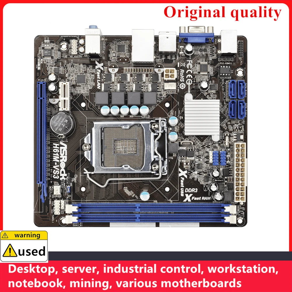 

Used For ASROCK H61M-VS3 Motherboards LGA 1155 DDR3 16GB M-ATX For Intel H61 Desktop Mainboard PCI-E2.0 SATA II USB2.0