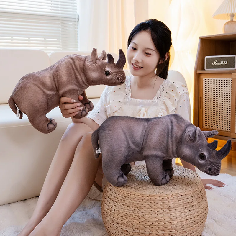 30cm/45cm Real Life Rhinoceros Plush Toy Stuffed Lifelike African Rhinos Wild Animals Doll Toys For Kids Children Xmas Gift