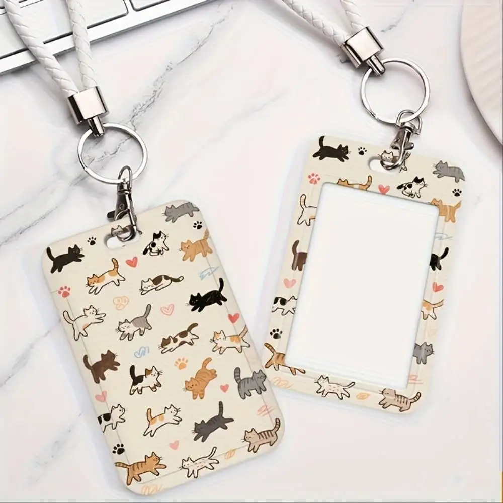 Cat Doodle ID Card Holder Plastic Badge Cover Holds 2 Cards For Doctor Nurse Office Staff Bank Card Christmas Gift