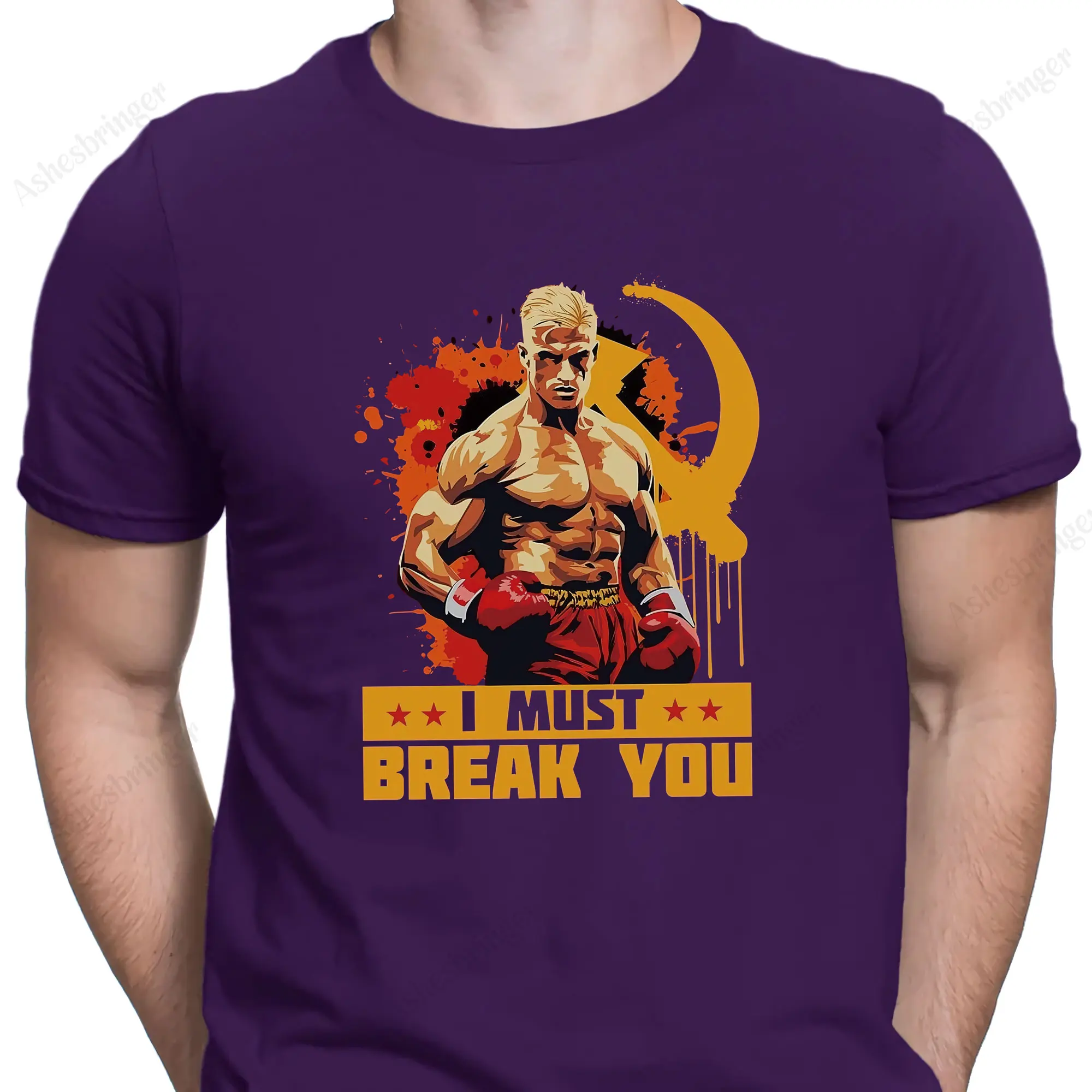 Men's Cotton Crew Neck ROCKY Ivan Drago I Must Break You Boxing Graphic Print T-Shirt Street Casual Style Tops for Men and Women