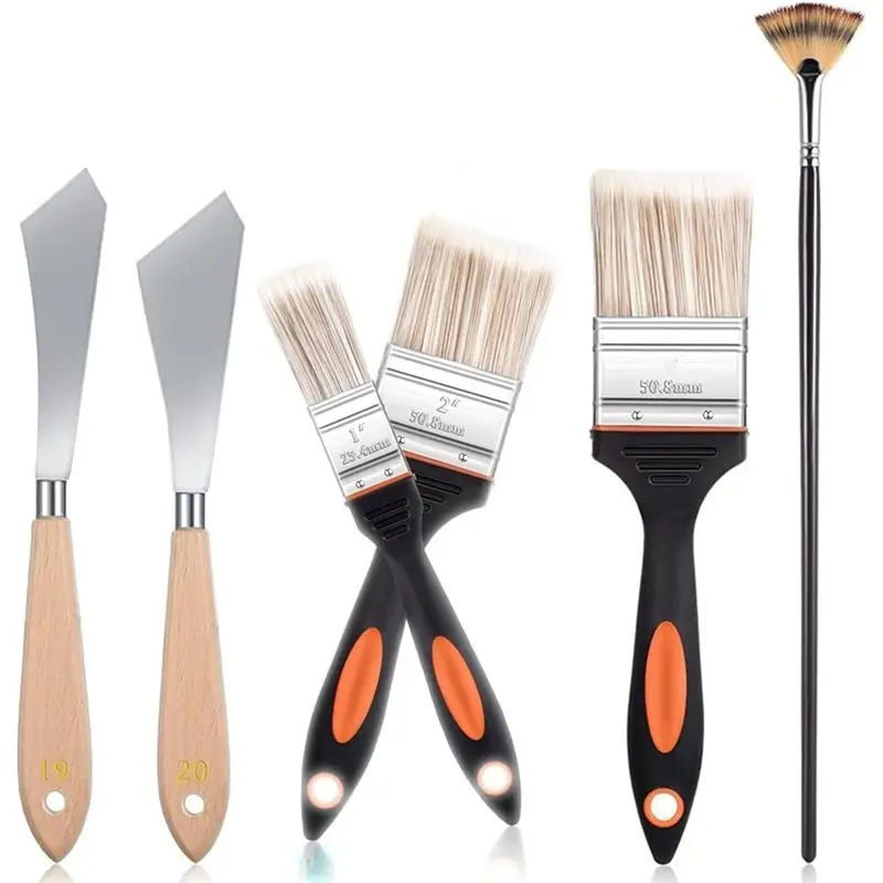 

~A61Z Brush And Fan Blender Artist 6 PCS For Painting Set Background Blender For Painting Window Frames, Trim, Tight Corners
