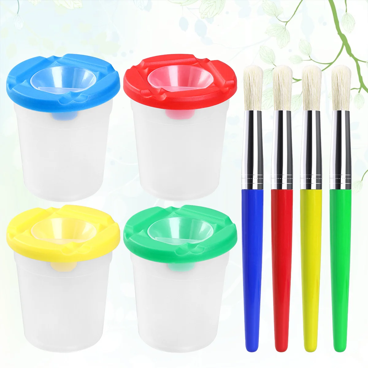

4pcs Painting Brush Set 4 Cups 8X8X9Cm Kids Art Supplies Children'S Paint Brushes For Watercolor Drawing Beginner Creative Gift