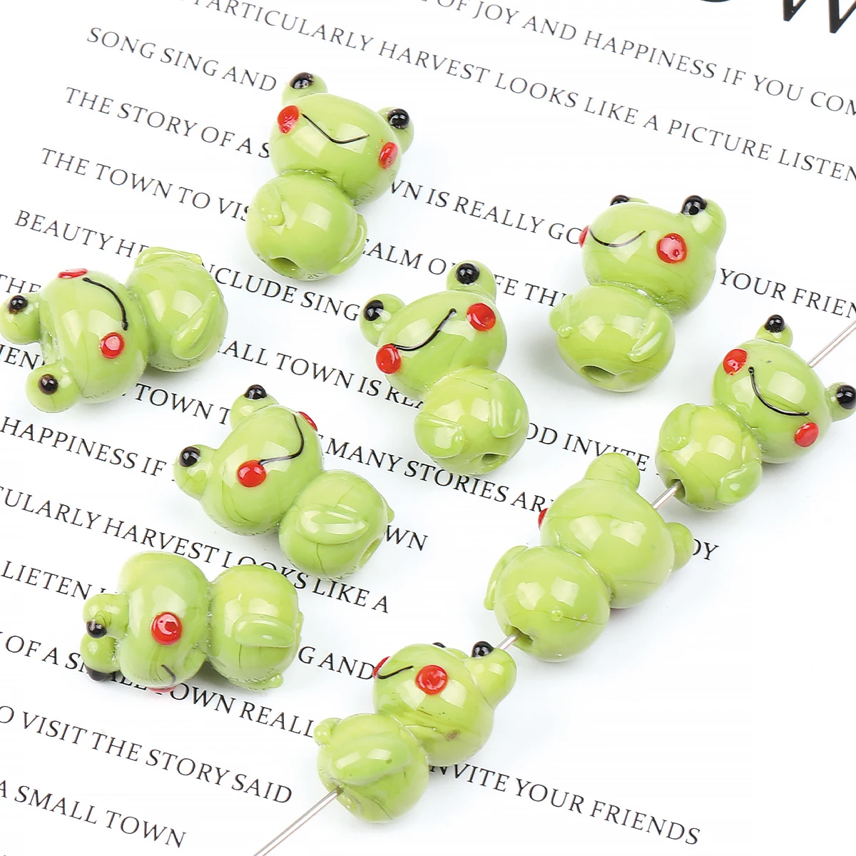 5/10pcs 14*20mm Frog Lampwork Glass Loose Beads DIY Bracelet Handmade Jewelry Making Supplies