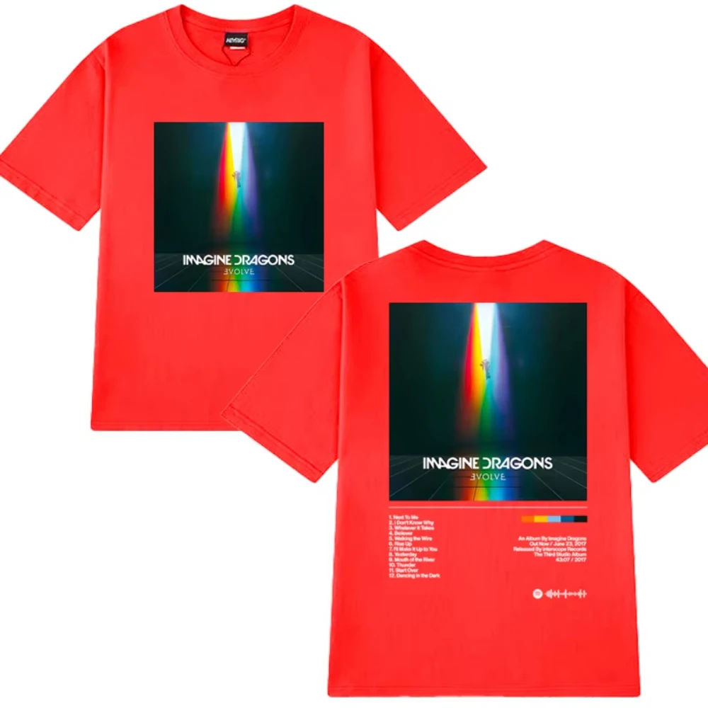 Imagine Dragons Evolve Album T-shirt imprimé double face pour hommes et femmes, Vintage Hip Hop Streetwear, T-shirts à manches courtes en coton pour hommes