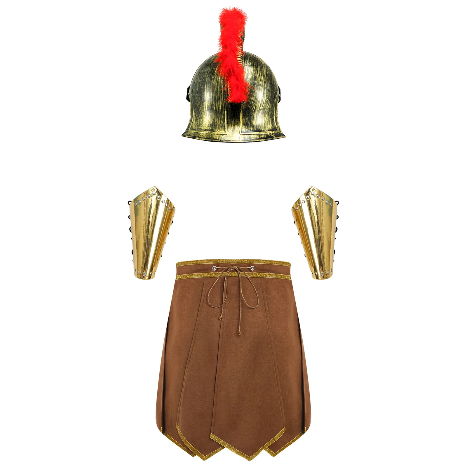 Men Romans Gladiator Spartan Warrior Cosplay Outfit Goutfitold Trim Armor Skirt+Crested Helmet+Arm Guards for Vintage Masquerade view 2