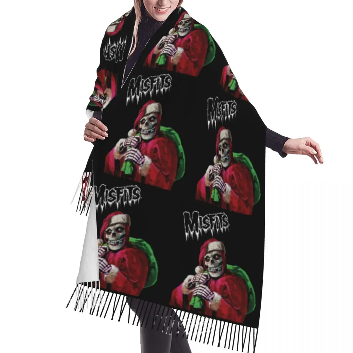 

Customized Print Rock Punk Band Misfits Holiday Fiend Christmas Scarf Women Men Winter Warm Scarves Heavy Metal Shawls Wraps