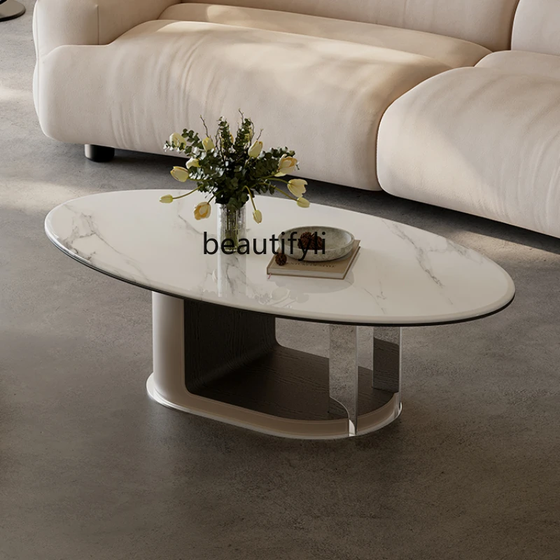 Modern Simple New MicroLite Coffee Table Living Room Home High-Grade Light Luxury Saddle Leather Oval Tea Table