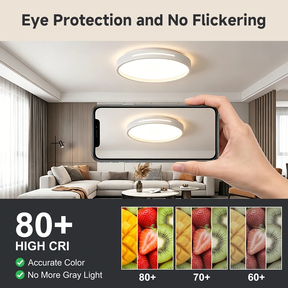 220V Ceiling Light Remote Control Led Dimmable Indoor Panel Lights for Home Bedroom Kitchen 3 Colors Smart Ceiling Lamp 30/40W