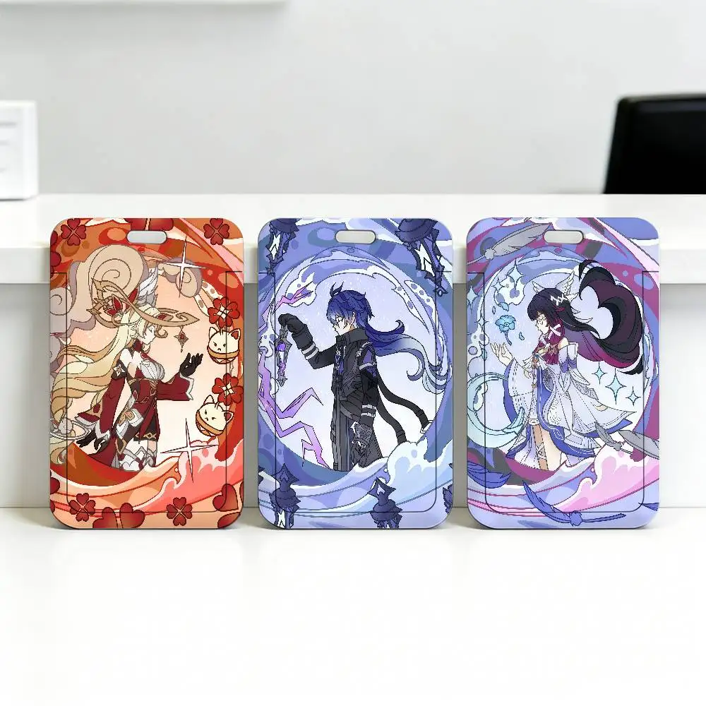 Genshin Impact Skirk Flins Lanyard Work ID Bag Bus Student Photo Card Holder Badge Employee Plastic Slide Cover