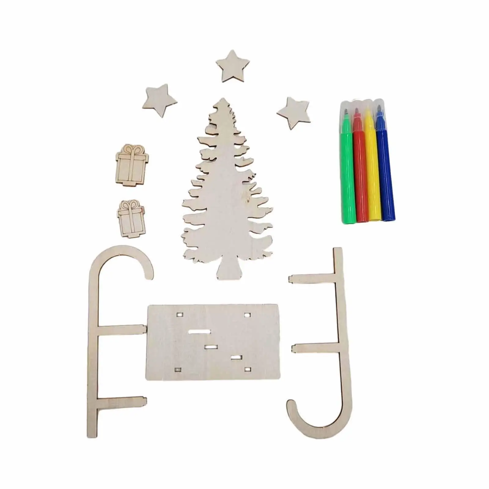 2x Wood Sled DIY Wooden Crafts Kit DIY Assembly Toys Miniature Wood Trim Xmas Tree