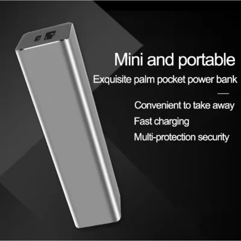 5000mAh Aluminum Alloy Square Tube Emergency Power Bank 4500mah External Battery Pack QC22.5W with Digital Display