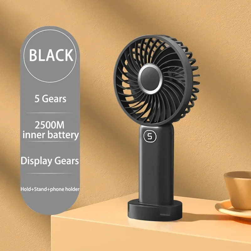 F11 Mini USB พัดลมสีดําพร้อมแบตเตอรี่แบบชาร์จไฟได้พัดลมมือถือสําหรับการเดินทางพัดลมพกพาขนาดเล็กพร้อมที่วางโทรศัพท์