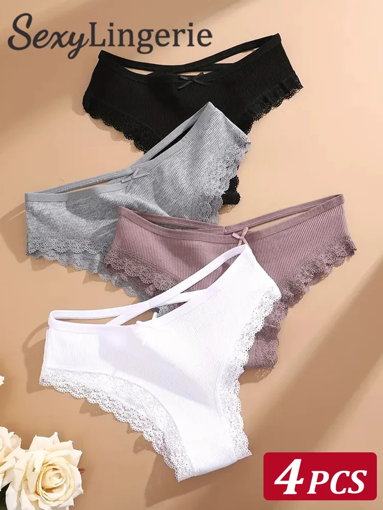 

4PCS Women Sexy Cotton Seamless Panties Hollow Design Unique Low Waist Panties Breathable Girls Underwear Soft Lingerie S-XL