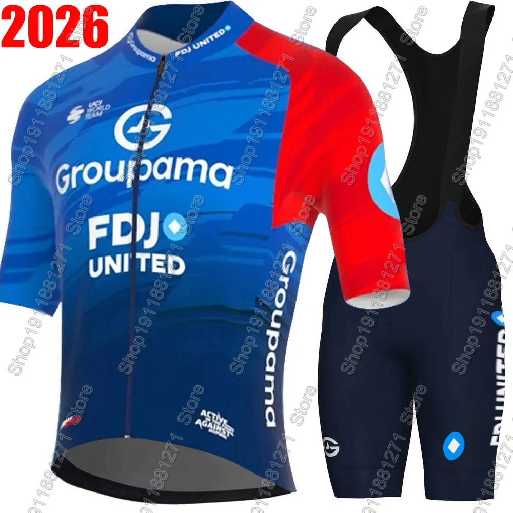 

FDJ Team 2026 Cycling Jersey Set Men Bicycle France Groupama-Clothing Road Bike Shirts Suit Bicycle Bib Shorts MTB Maillot