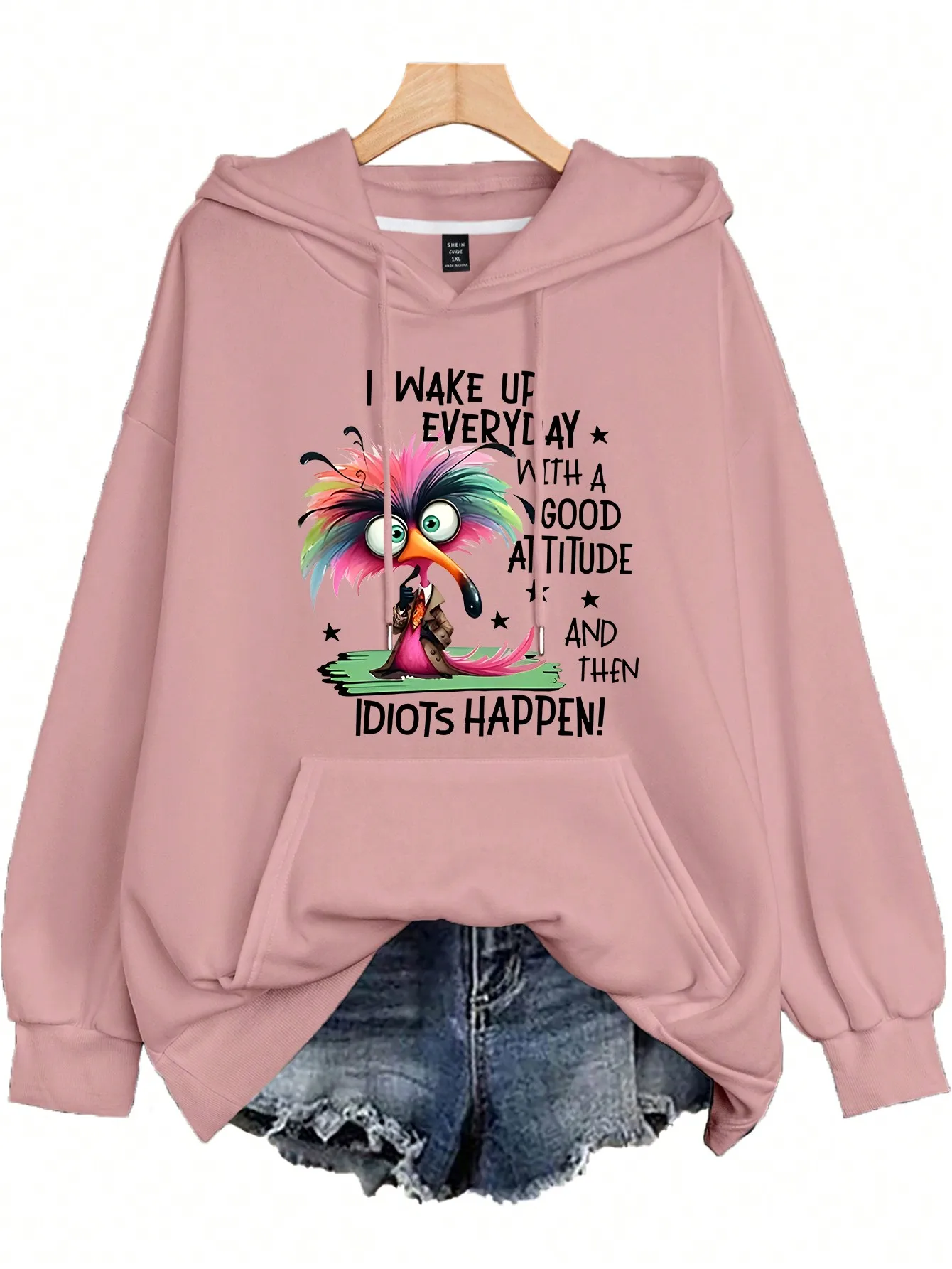 

Plus Size Women's Funny Quote Hoodie with Pockets, Loose Fit Fall Winter Sweatshirt