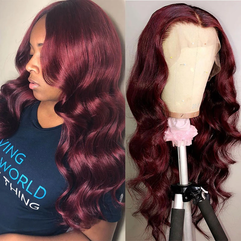 

99J Redwine Lace Front Human Hair Wigs SOKU Brazilian Body Wave 13x4 Lace Frontal Wig For Black Women 150% Lace Closure Wig