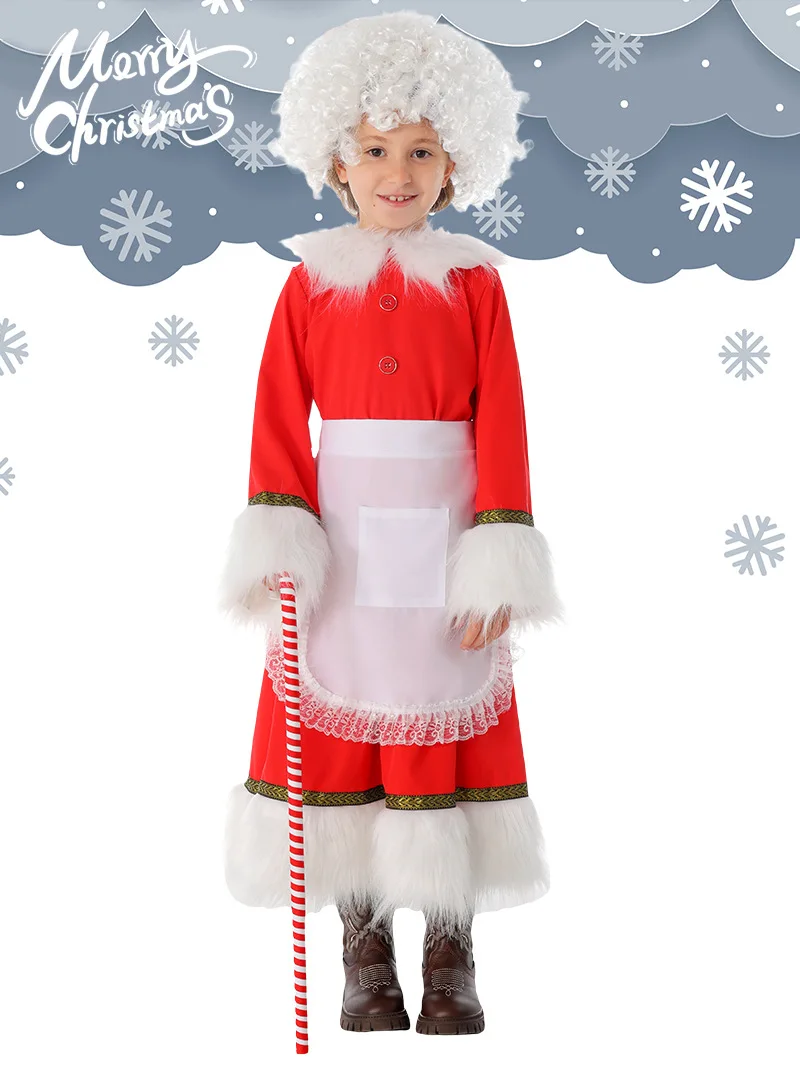Kostum Cosplay Nona Claus Natal Kartun Gaun Nona Claus Wig Pesta Pertunjukan Halloween Pakaian Panggung Permainan Peran Properti Istri Santa