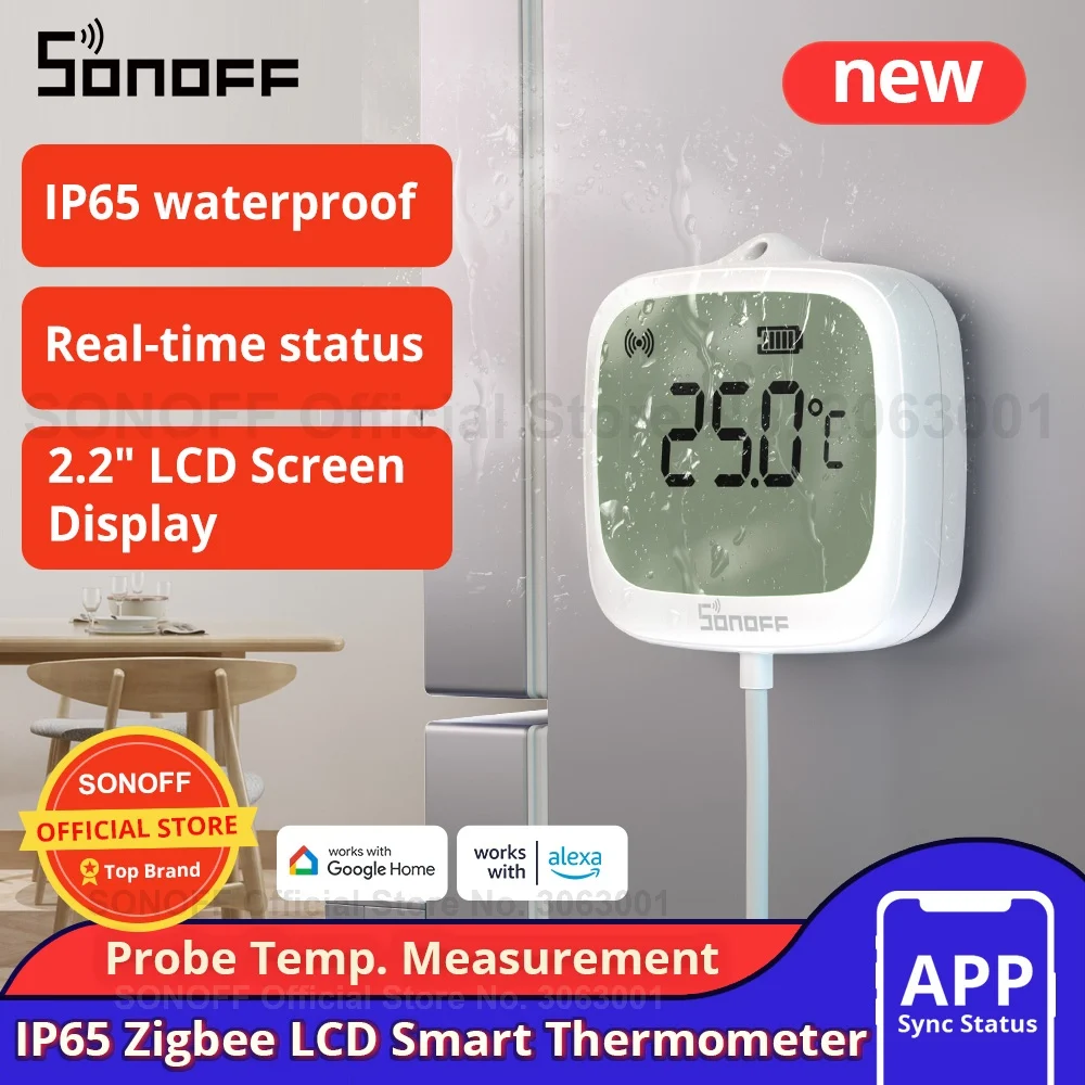 SONOFF SNZB-02LD IP65 Zigbee 3,0 ЖК-термометр для умного дома со зондом для обнаружения бассейна, ванны, холодильника, измерения температуры жидкости